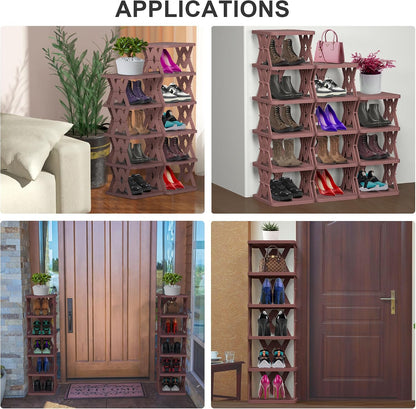 Shoe Rack, 6 Tier Shoe Organizer Without Assembly, Foldable Small Shoe Rack Space Saving, Collapsible Shoe Organizer for Entryway, Front Door Entrance, Kids, Bedroom, White