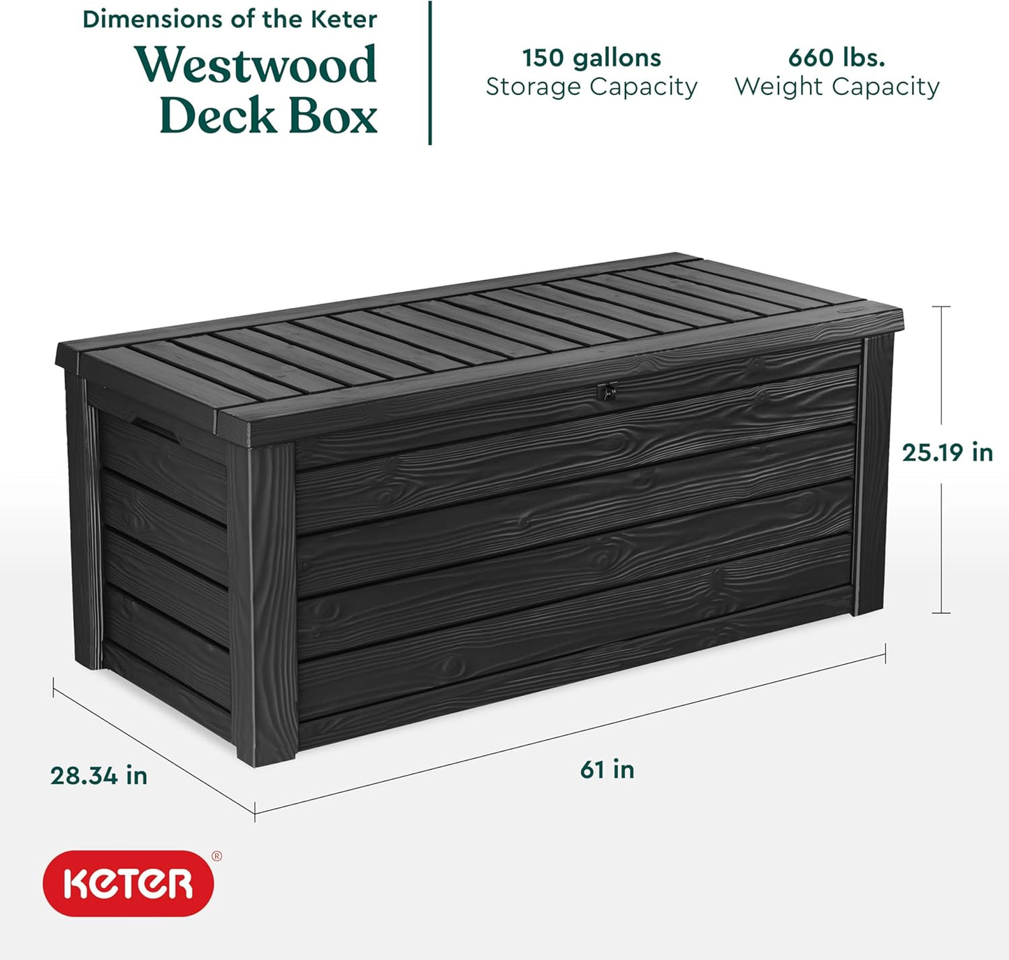 Keter 150 Gallon Resin Large Deck Box Organization and Storage Box for Patio, Outdoor Cushions, Garden Tools, Brown | Hydraulic Pistons, Resin, Weatherproof