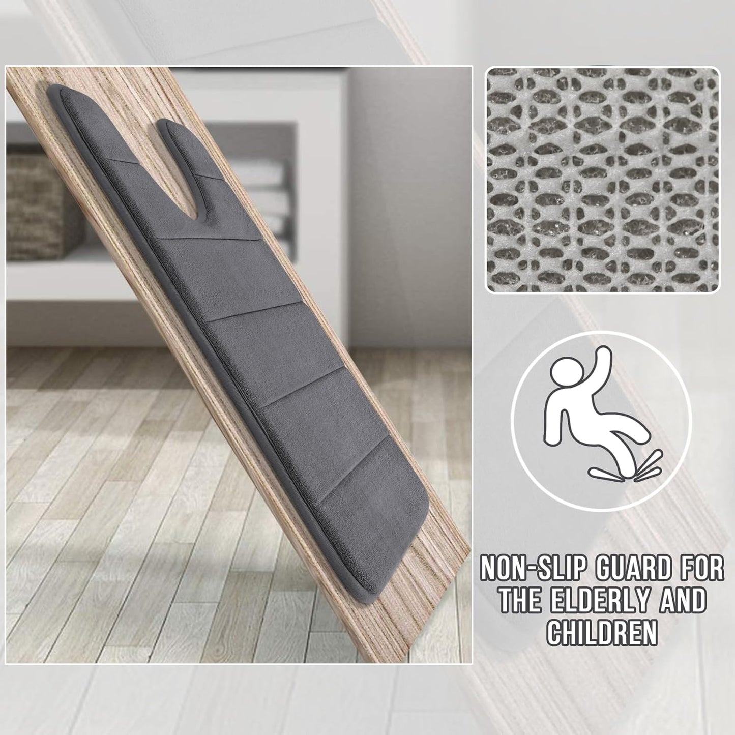Yimobra Memory Foam Bath Mat, Super Soft Absorbent Bathroom Rug Non Slip, Quick Dry, Machine Washable Floor Carpet for Tub Shower, Home Decor Accessories, 24x17, Grey