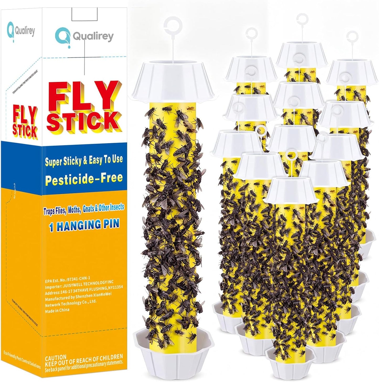 Qualirey 12 Pcs Sticky Fly Trap Fly Stick Indoor Outdoor Long Lasting Hanging Flies Bug Catcher Paper Tape Strips with Hook for Wasps Gnats Bug Insects Fruit Flies Mosquitoes (Stylish-3,Yellow)