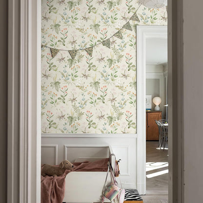 Simon&Siff Vintage Wallpaper Peel and Stick Beige Floral Contact Paper Wildflowers Botanical Wall Paper Removable Renter Friendly Wallpaper 17.3in x 9.8ft