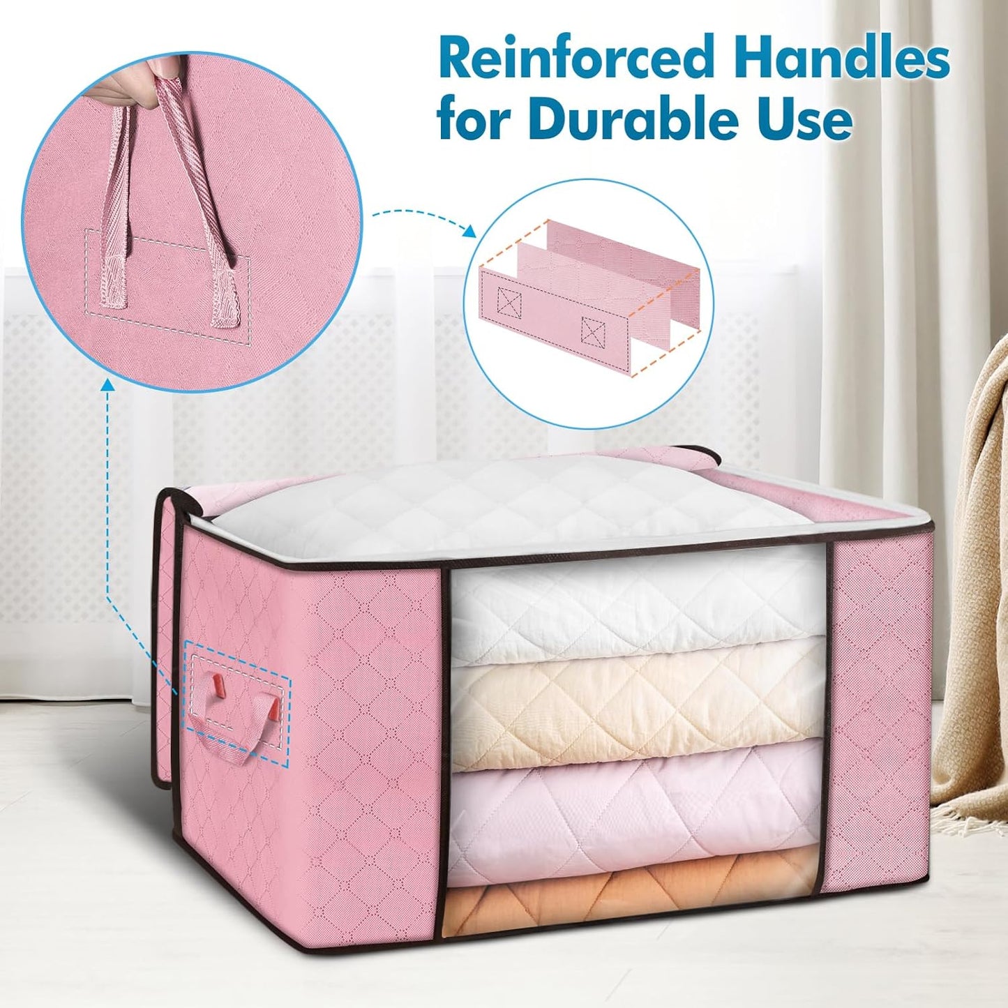 90L Large Storage Bags, 6 Pack Clothes Storage Bins Foldable Closet Organizers Storage Containers with Reinforced Handle for Clothing, Blanket, Comforters, Bed Sheets, Pillows and Toys (Gray)