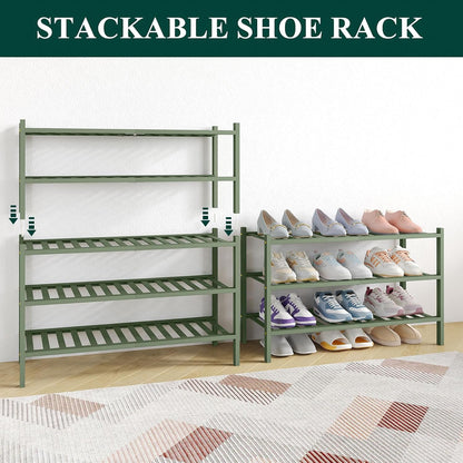 Smiry Bamboo Shoe Rack for Closet, 3 Tier Wooden Shoe Organizer, Stackable Wood Shoe Storage Shelf for Entryway, 14 Vertical Slats, One-piece Heavy-Duty Legs, 26.77"x11.02"x18.31", Natural