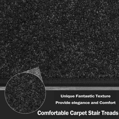 PURE ERA Carpet Stair Treads Tape Free Non Slip Indoor Stair Carpet Stair Protectors Pet-Friendly Non-Slip Skid Resistant Washable Reusable 8" x 30"(2 Pieces,Black)