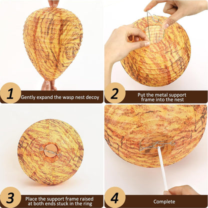 DECYOOL 2 Pack Fake Wasp Nest Decoy Outdoor Waterproof Material | Waterproof Material, Eaves/Garbage/Pool Areas, Territorial Hive Mimicry, Includes 2 Hanging Ropes for Easy Setup