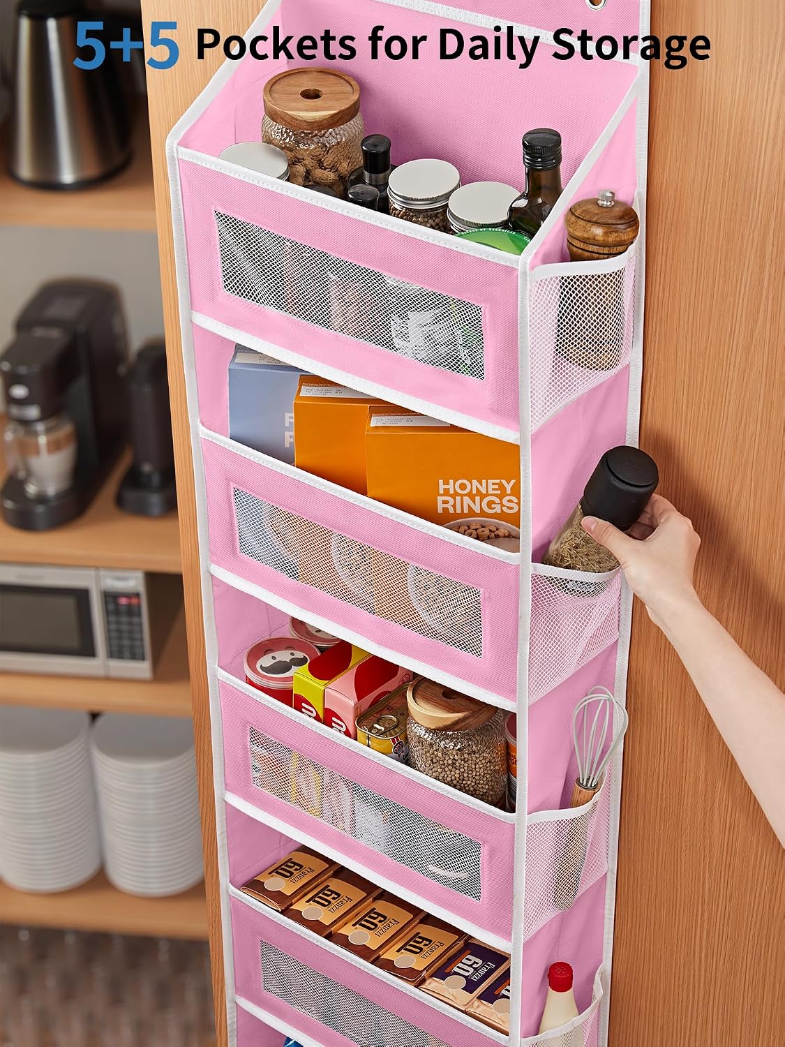 JARLINK 2 Pack Over the Door Organizer Storage, 5 Shelf Hanging Door Organizer with 5 Large Capacity Pockets, Anti Tilt 44 lb Load Behind Door Storage for Bedroom, Bathroom, Pantry, Nursery, (Grey)