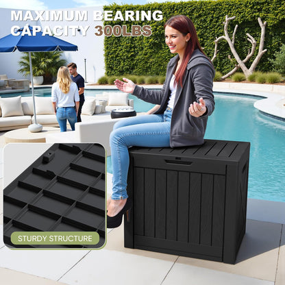 Greesum 31 Gallon Resin Deck Box All Weather Outdoor Storage Boxes for Patio Furniture Set,Outdoor Toys,Garden Tools,Black