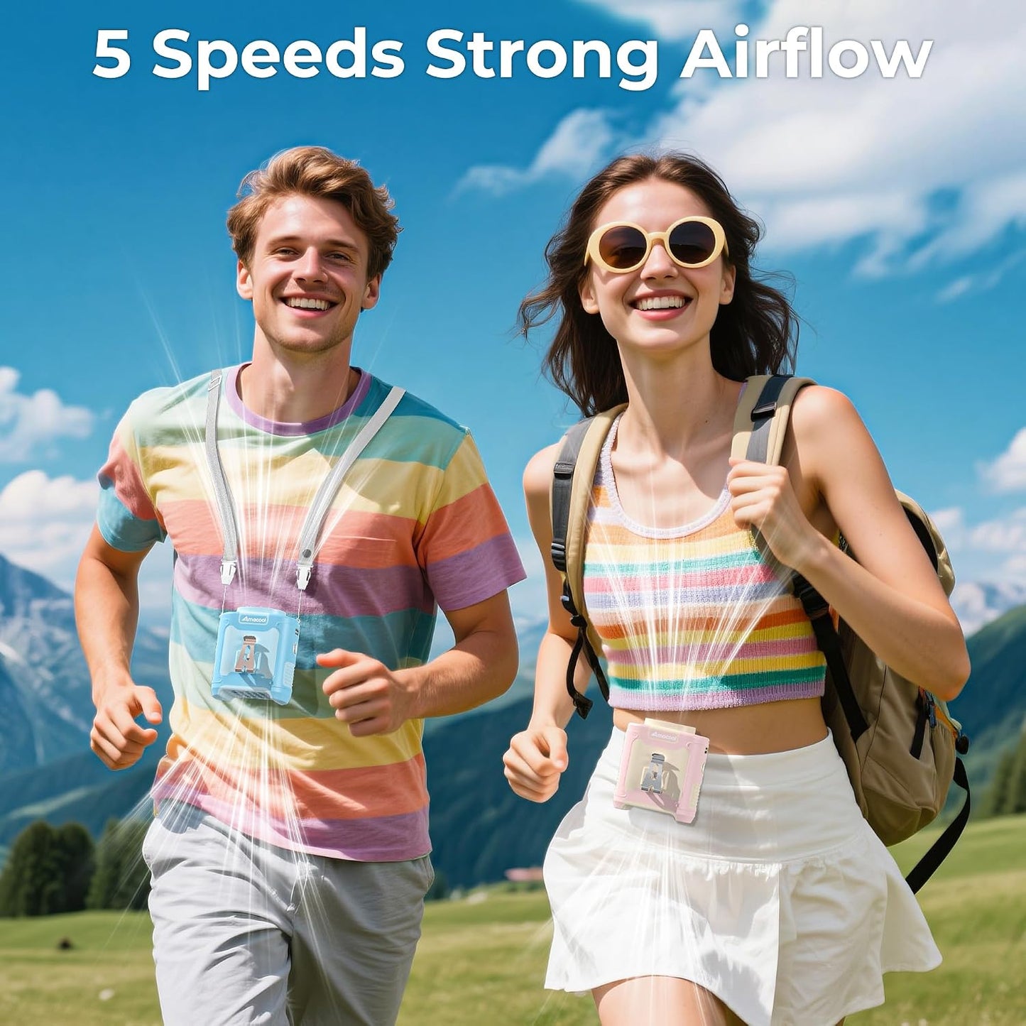 AMACOOL Portable Waist Fan Clip On, MAX 40H Work Time, 10000mAh Rechargeable Wearable Shirt Fan with Light, 16000RPM Powerful 5 Speed Belt Fans Personal Cooling Fans for Outdoor Jobsite Camping Travel