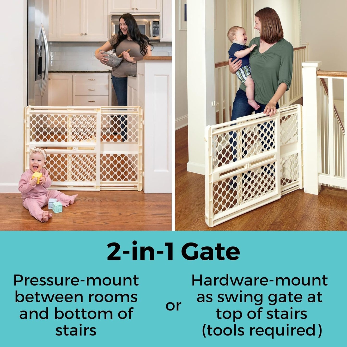 Toddleroo by North States - Supergate Ergo Baby Gate: Plastic Baby Gate for Stairs & Doorways - Adjustable Indoor Safety Gate - Made in USA - 26 to 42 Inches Wide - 26 Inches Tall - Sand