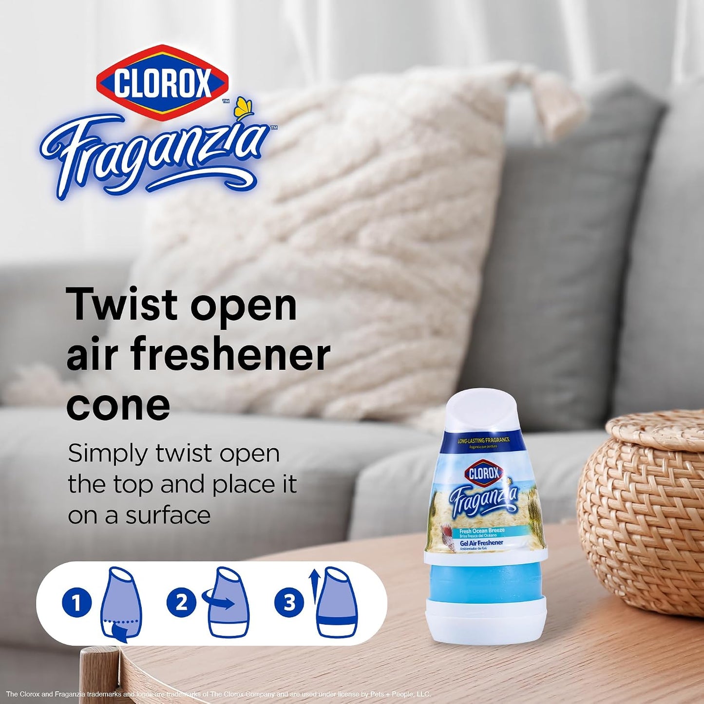 Clorox Fraganzia Gel Air Freshener Cone, Adjustable Odor Eliminating Gel with Lavender and Eucalyptus Scent for Home, Bathroom, Office, Small Spaces, Long Lasting No Battery Freshener, 6 Oz
