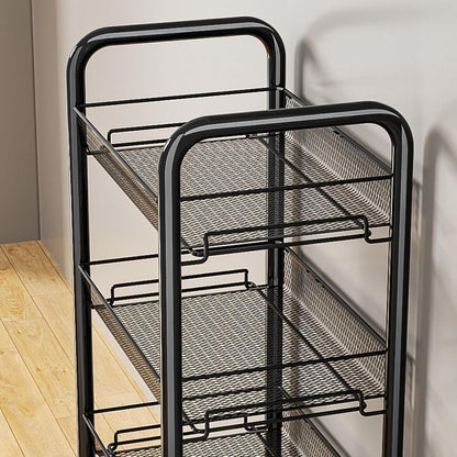 5-Tier Rolling Cart, Stackable Fruit Vegetable Rack, Kitchen Mesh Storage Basket with 360 Degree Wheels, Snack Cart for Kitchen Pantry Bathroom Organizer Heighten Guardrail Detachable (5-Tier Black)