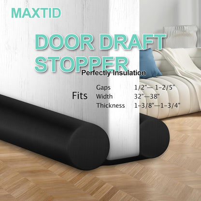 MAXTID Under Door Draft Stopper for Bottom of Doors 38" Black Door Blocker Noise ReducerLight Cold Air Guard Breeze Sound Proof Door Sweep Weather Stripping Door Seal Insulation Strip Gap Filler