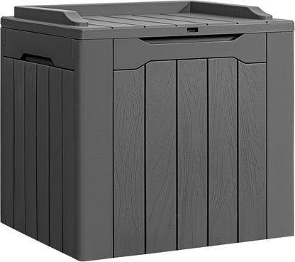 Flamaker Outdoor Storage Box 80 Gallon Resin Waterproof Deck Box Delivery Box with Wood Texture Large Storage Bin for Patio Cushions, (Grey)