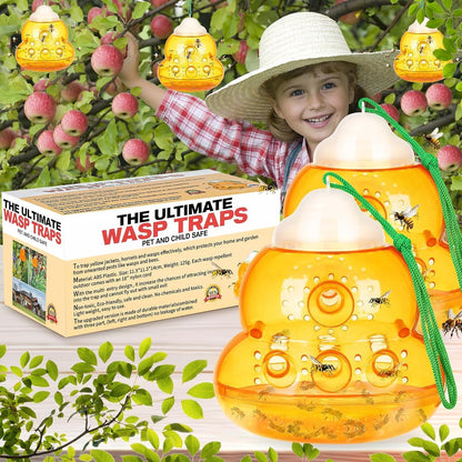 Wasp Trap, Bee Trap Catcher, Outdoor Hanging Wasp Repellent Insect Trap, Non-Toxic Reusable Yellow Jacket Hornet Catcher, Orange - 2 Pack, Safe Easy to Use