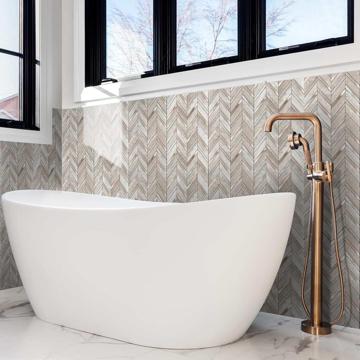 Yipscazo 10-Sheet Herringbone Backsplash Peel and Stick Tile, Polished White PVC Stick on Backsplash for Kitchen, Waterproof Self Adhesive Wall Tile for Bathroom