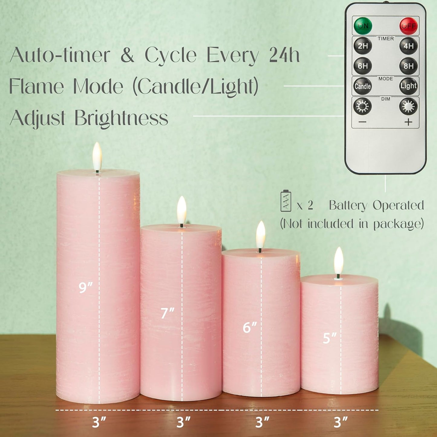 LUSHARBOR Flameless Candles, 4 Pack Battery Operated Candles with Remote, Real Wax LED Fake Candles with Timer Flickering for Christmas Wedding Home Party D3 H 5" 6" 7" 9" White