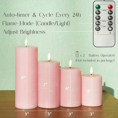 LUSHARBOR Flameless Candles, 4 Pack Battery Operated Candles with Remote, Real Wax LED Fake Candles with Timer Flickering for Christmas Wedding Home Party D3 H 5" 6" 7" 9" White