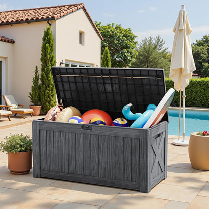 Greesum Outdoor Storage Box 31 Gallon Storage Box with Lid for Patio Furniture, Garden Tools, Pool Supplies, Waterproof and UV Resistant, Lockable, Dark Black