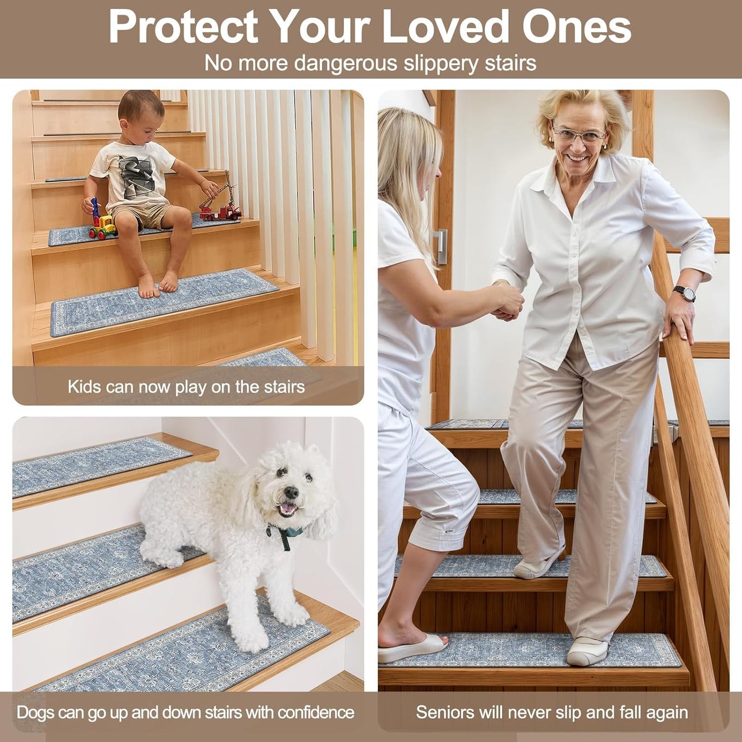 OJIA Extra Non-Slip Stair Treads for Wooden Steps 15PCS, 30"X8" Rubber Indoor Stair Runner Slip Resistant Stair Rugs Safety Mats for Dogs, Kids & Elders, Stairway Grip Step Treads, Gray
