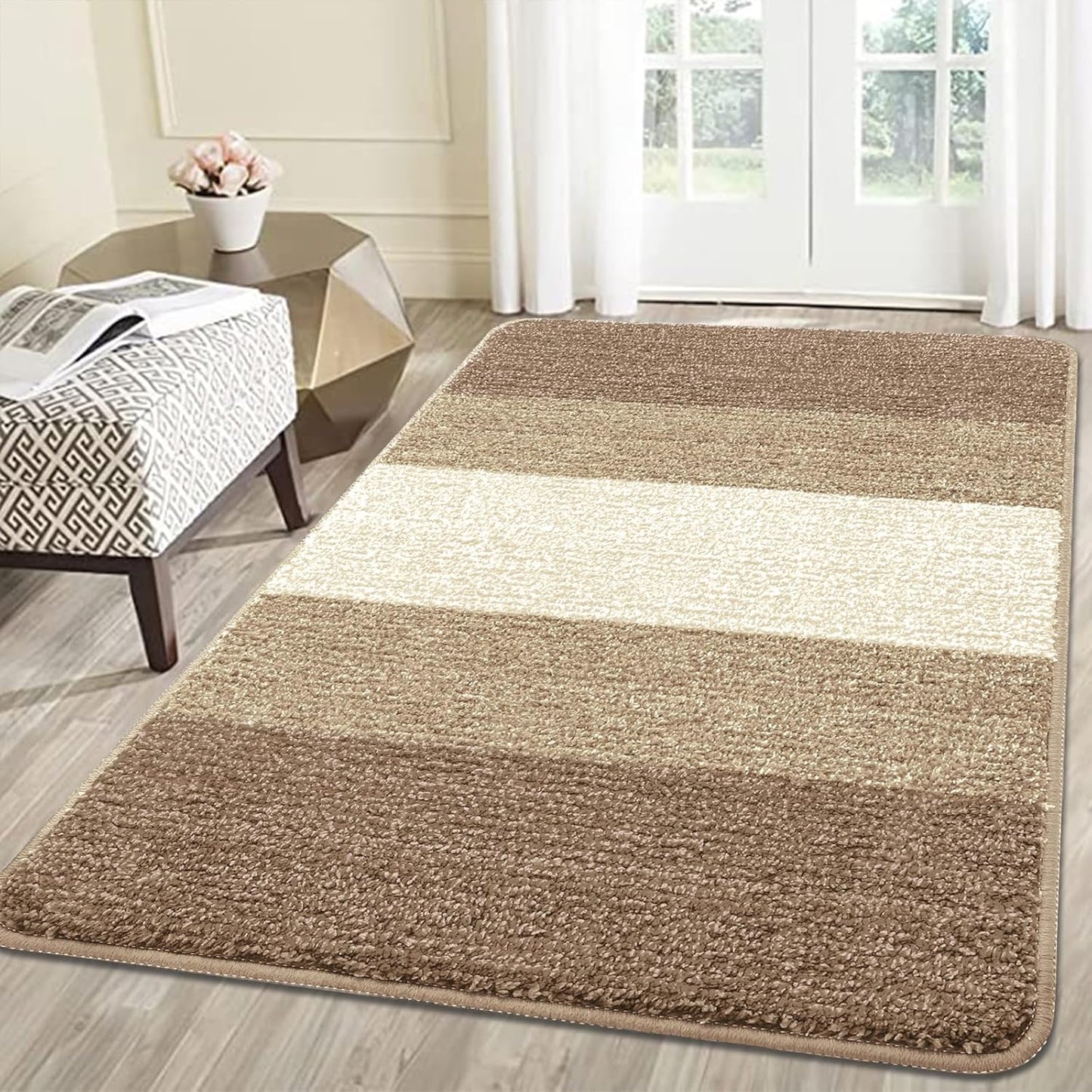 Kitinjoy Indoor Outdoor Door Mat, 32x20 Non-Slip Absorbent Dirt Trapper, Low-Profile Washable Inside Entrance Front Floor Mat, Sturdy Soft Entry Doormats for Entryway, Grey