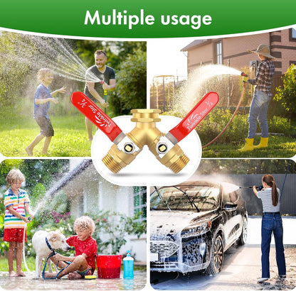 Twinke Star 2 Way Heavy Duty Brass Garden Hose Splitter | Long Handle, 3/4 Inch GHT Thread, Y Connector, Upgraded