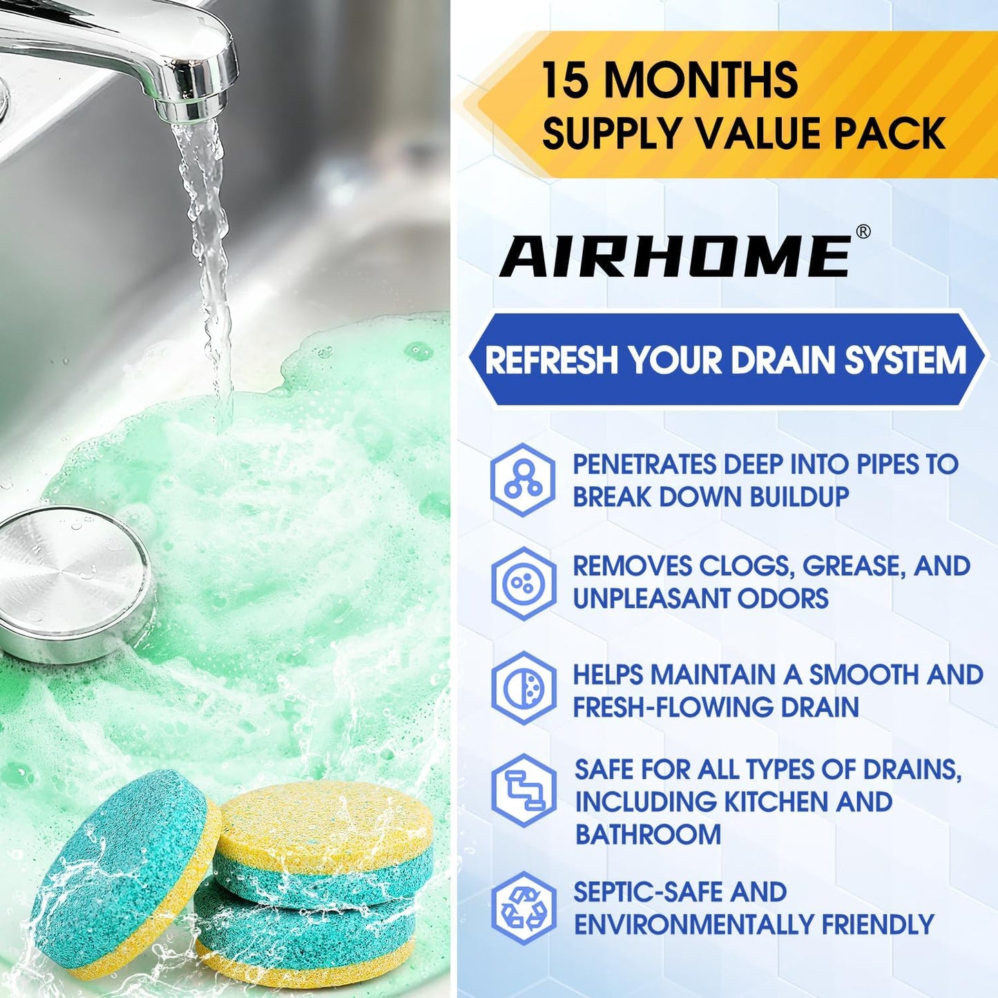 Garbage Disposal Cleaner & Deodorizer Tablets – 30 Count 15-Month Supply, Dual Enzyme Deep Cleaning Pods with Tea Tree, Mint & Lemon Oils, Eco-Friendly, Fits All Kitchen Drains