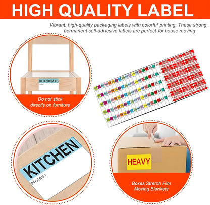 Moving Stickers 800 Pcs 3x2 Inch – Large Home Moving Packing Labels for Boxes Color Coded – Packing Stickers for Moving Boxes with Writable Notes – 20 Large Customizable Moving Box Labels