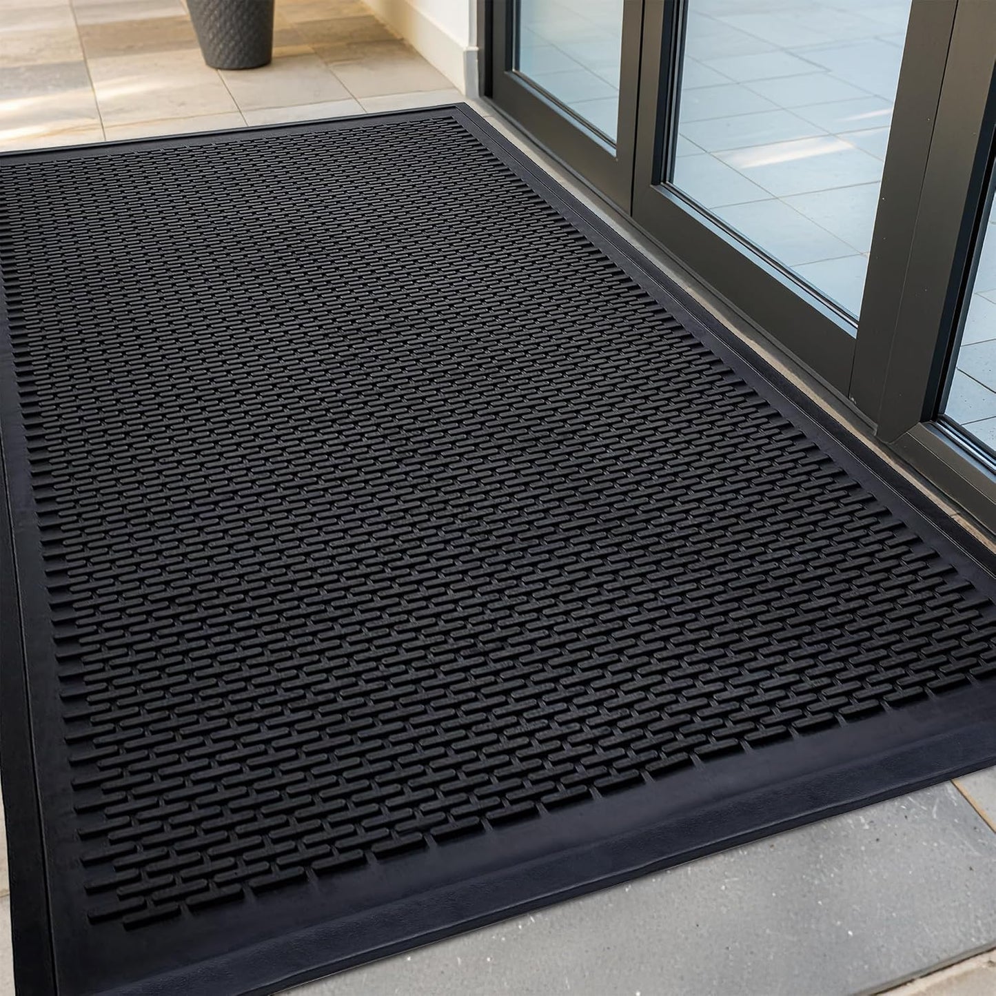 Heavy Duty Rubber Scraper Door Mat – Commercial Grade Indoor Outdoor Entry Mat, Non-Slip Low Profile Dirt Trapping Floor Mat for Front Door, Office, Garage & Store Entrance, Black (3' x 5')