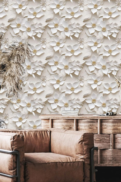 Floral Peel and Stick Wallpaper 3D Effect Interior Wall Décor Contact Paper Self Adhesive Removable Renter Friendly for Bedroom Living Cabinet Room 17.7in x 9.8ft (Not Textured Wallpaper