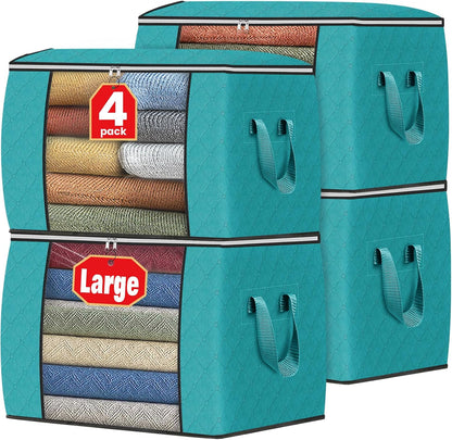 Fab totes 6 Pack Storage Bags for Clothes and Blanket, Foldable Closet Organizers and Storage with Zippers, Clear Window and Handles, Fabric Storage Bins for Sweater, Comforter, Bedding,Linen Sheets