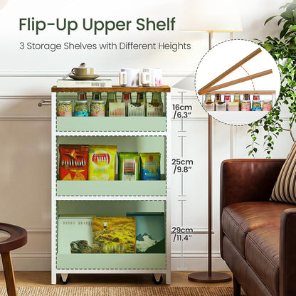 CHOEZON Slim Storage Cart, Slim Storage Rack on Wheels, Rolling Trolley with Handle, Storage Organizer, for Kitchen, Dining Room, Living Room, Laundry Room, White and Walnut MTC01WL
