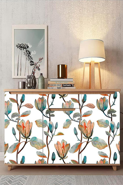 Magnolia Floral Leaf Peel and Stick Wallpaper Vintage Contact Wall Paper Modern Botanical Self Adhesive Vinyl Removable Renter Friendly Leaves Wallpaper 17.7in x 6.6ft