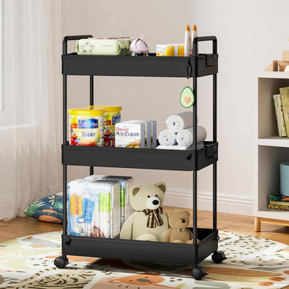 Ronlap 3 Tier Slim Rolling Storage Cart with Wheels Plastic Utility Cart Organizer for Snack Craft Art Postpartum Baby Diaper Nail Makeup in Bathroom Laundry Room Kitchen Bedside Narrow Space, White
