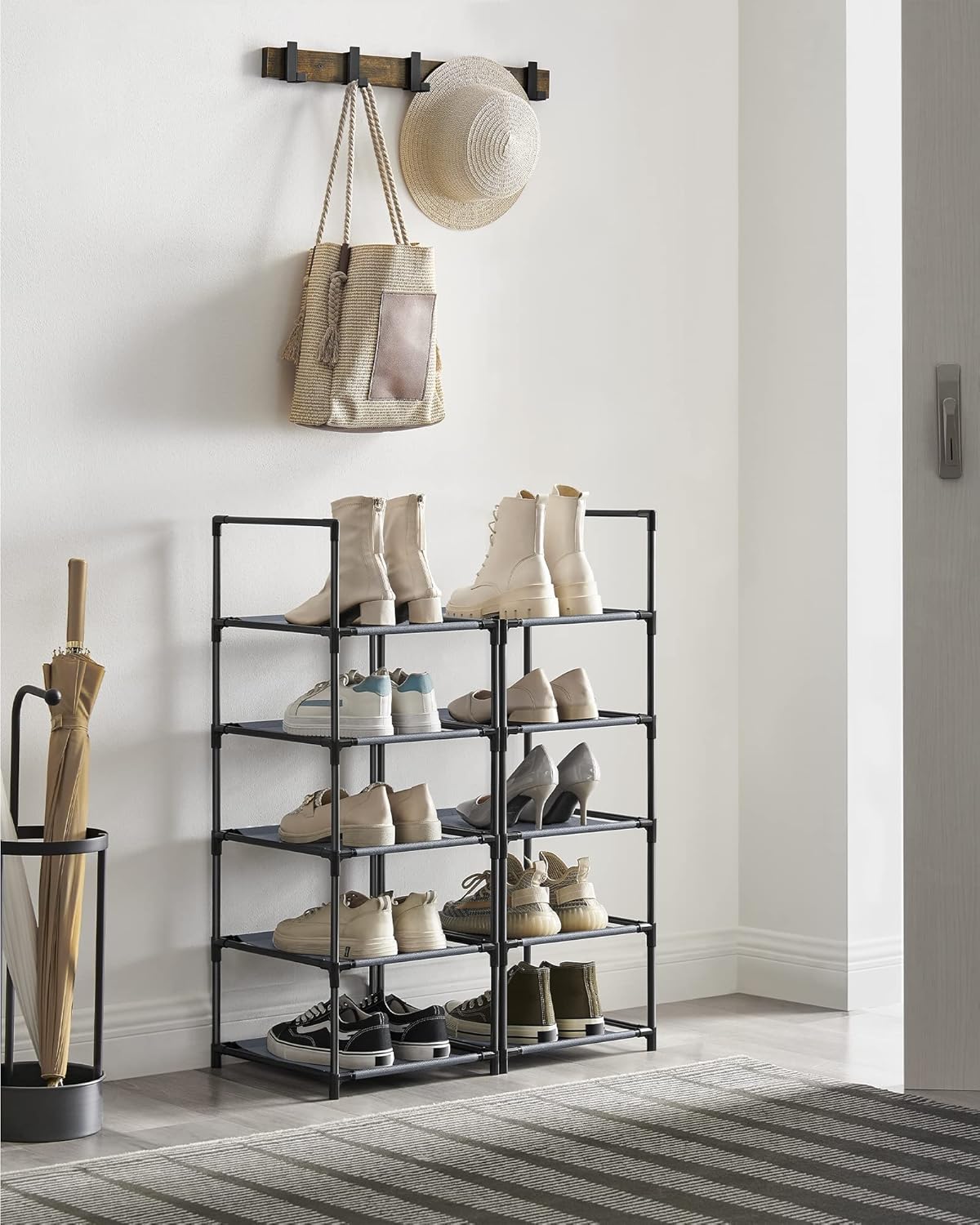 SONGMICS Shoe Rack, 10-Tier Shoe Shelf, Shoe Storage Organizer, 11 x 17.7 x 68 Inches, Metal Frame, Non-Woven Fabric Shelves, for Entryway, Bedroom, Black ULSH010B02