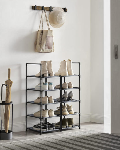 SONGMICS Shoe Rack, 10-Tier Shoe Shelf, Shoe Storage Organizer, 11 x 17.7 x 68 Inches, Metal Frame, Non-Woven Fabric Shelves, for Entryway, Bedroom, Black ULSH010B02