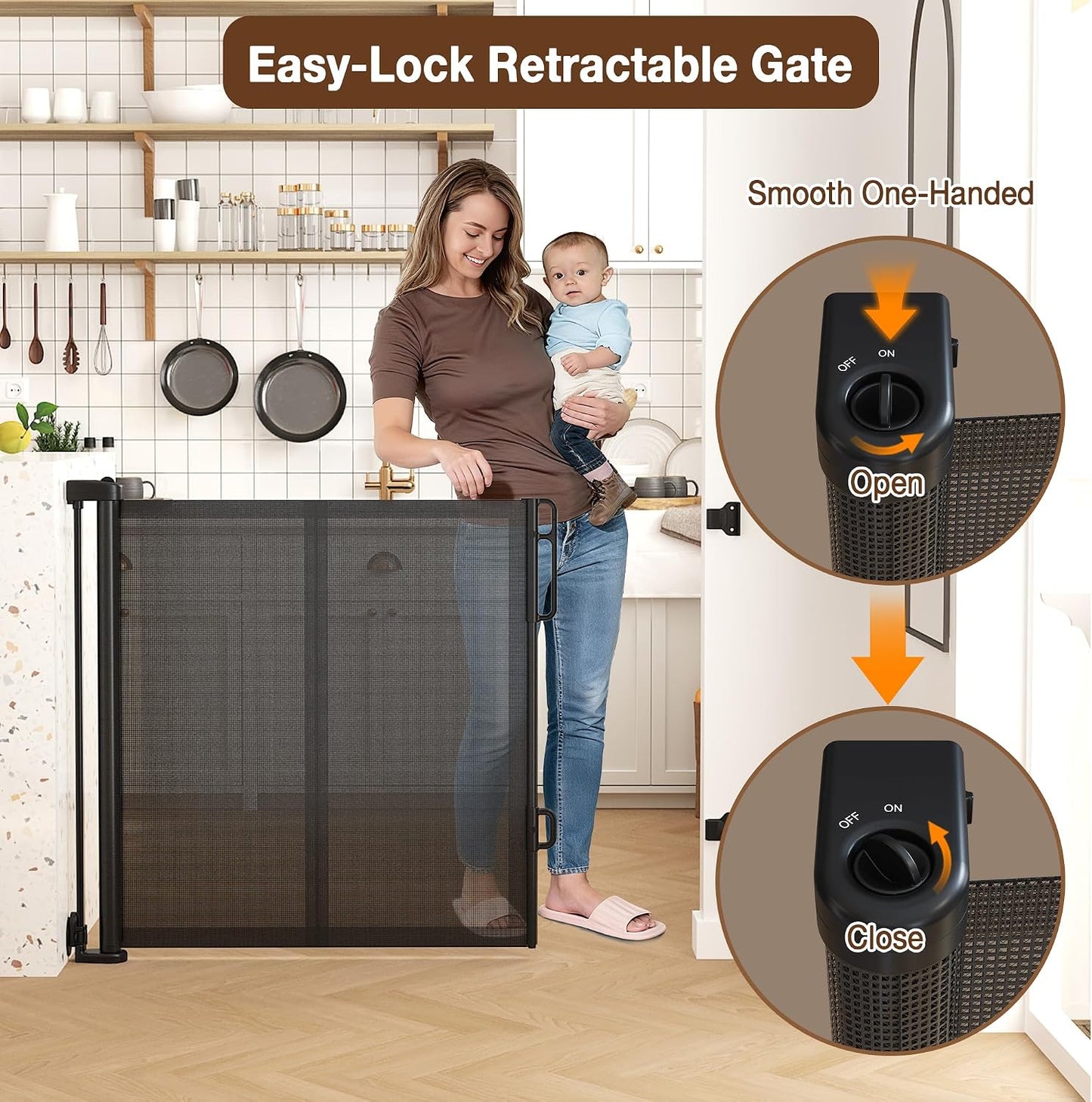 Reinforced 120" Extra Wide Retractable Baby Gates for Stairs, Mesh Saftey Gate for Pets, 10 Foot Retractable Dog Gate, No Drilling, One-Hand Operation, Retractable Gate for Indoor & Outdoor Use