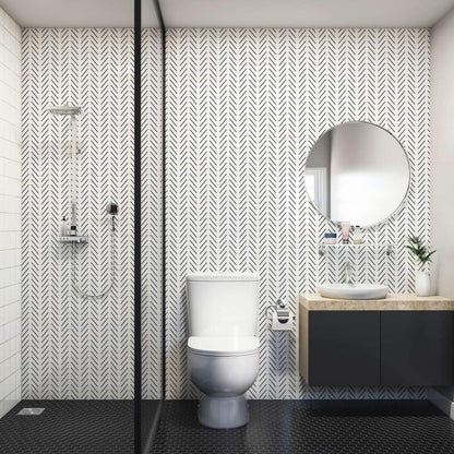 Erfoni Black and White Peel and Stick Wallpaper Modern Herringbone Contact Paper Bathroom 17.7inch x 118.1inch Geometric Removable Wallpaper Peel and Stick Self Adhesive Contact Paper for Accent Wall