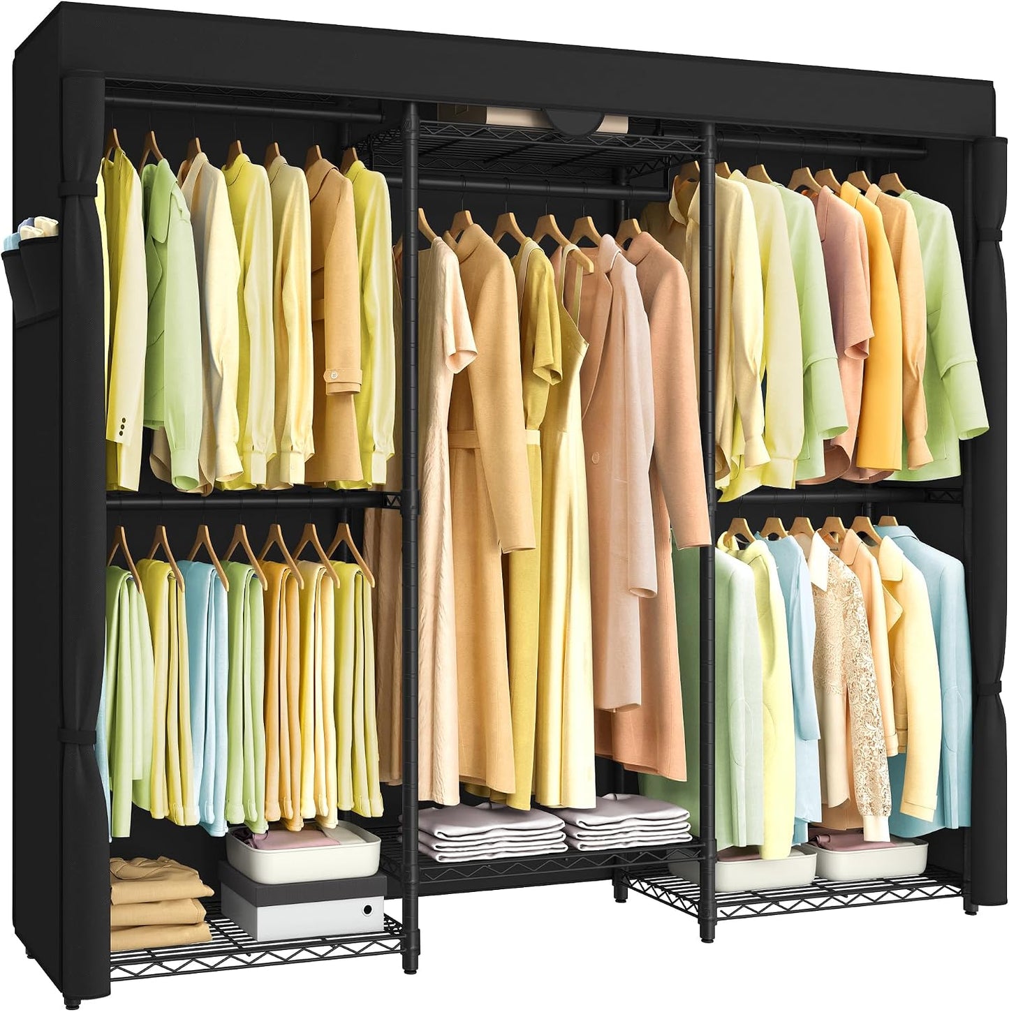 SONGMICS Heavy-Duty Clothes Rack, Garment Rack, Portable Closet, 68.7-Inch Wide Clothing Rack with Adjustable Mesh Shelves and Hanging Rails, Ink Black ULGR433B01