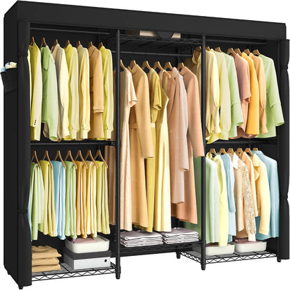 SONGMICS Heavy-Duty Clothes Rack, Garment Rack, Portable Closet, 68.7-Inch Wide Clothing Rack with Adjustable Mesh Shelves and Hanging Rails, Ink Black ULGR433B01