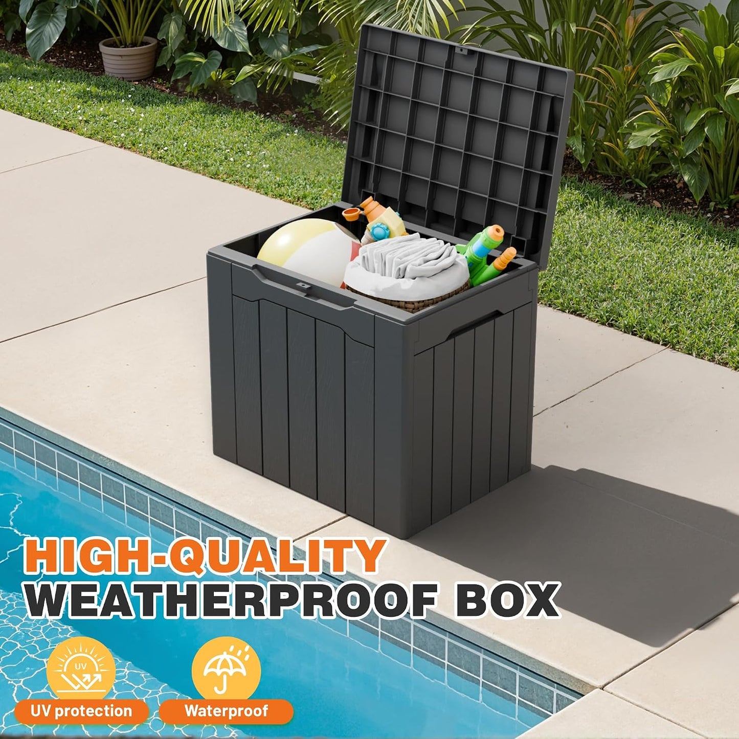 32 Gallon Deck Box Outdoor Indoor Waterproof Storage Box for Patio Furniture, Pool Accessories, Garden Tools, and Cushion Storage, Black