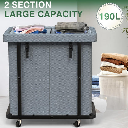 60 Gal(230L) Laundry Basket with Lid, Rolling Laundry Hamper with Wheels, Dirty Clothes Hamper with Metal Frame and Removable Bag Design, Suitable for Laundry Room, Bedroom (Black, 3 Section 230L)
