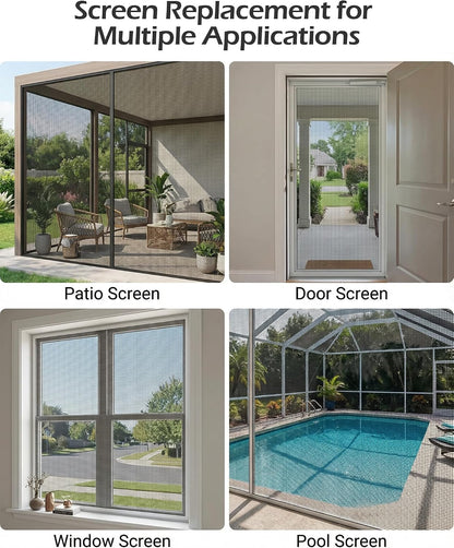 Replacement Window Screen Door Repair Kit - 48"x118" Durable Mesh Screen with Tools - DIY Window/Sliding Door/Porch Screens Replacement for Home, RV & Patio