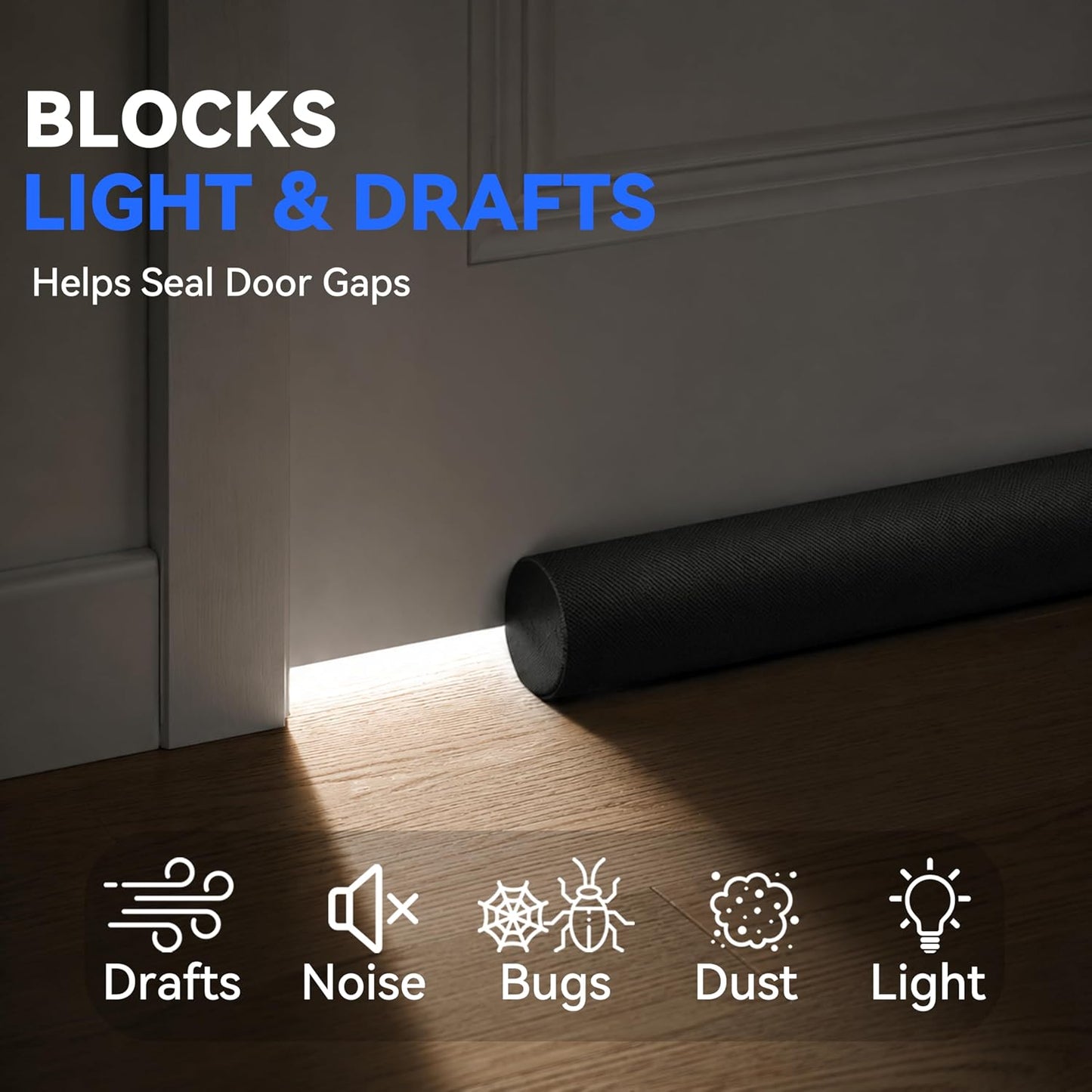 MAXTID Under Door Draft Stopper for Bottom of Doors 38" Black Door Blocker Noise ReducerLight Cold Air Guard Breeze Sound Proof Door Sweep Weather Stripping Door Seal Insulation Strip Gap Filler