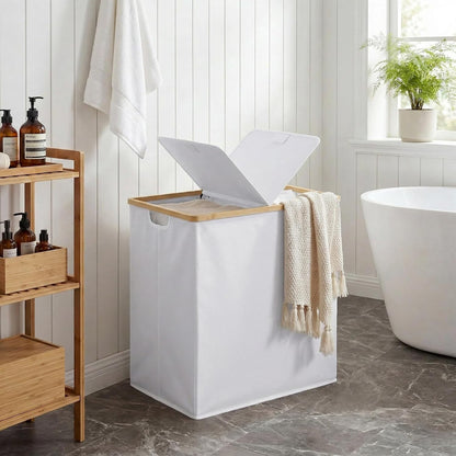 efluky Laundry Hamper with Lid, Trio Laundry Basket with 2 Removable Bags, 3 Section Laundry Bin with Bamboo Handles for Bathroom, Bedroom & Laundry Room, 160L (42.3 Gallon) Beige