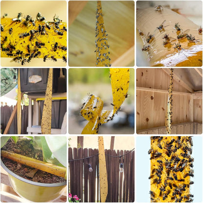 Fly Strips Trap Indoor Sticky Hanging, 24 Pack Fly Paper Traps Outdoor, Flies Tape Paper Ribbon Rolls for Home Kitchen, Fruit & Bug Gnat Catchers for Inside, Killer for Winged Insect