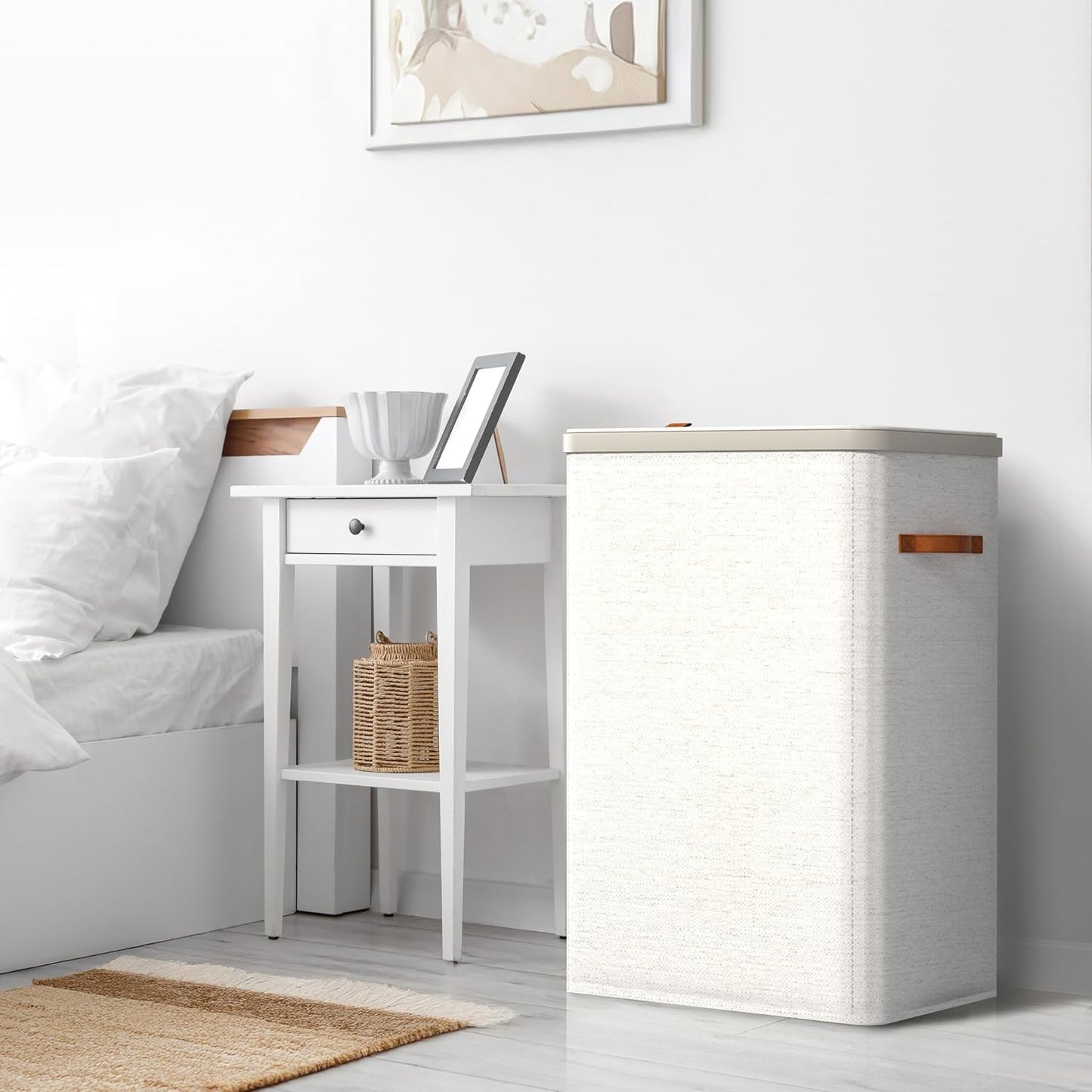 Sorbus Laundry Hamper with Lid - Collapsible 3-Compartment Fabric Laundry Basket with Handles and Removable Laundry Bag – 50 Gallon (190 L) Dirty Clothes Hamper for Bedroom, bathroom and dorm (Beige)