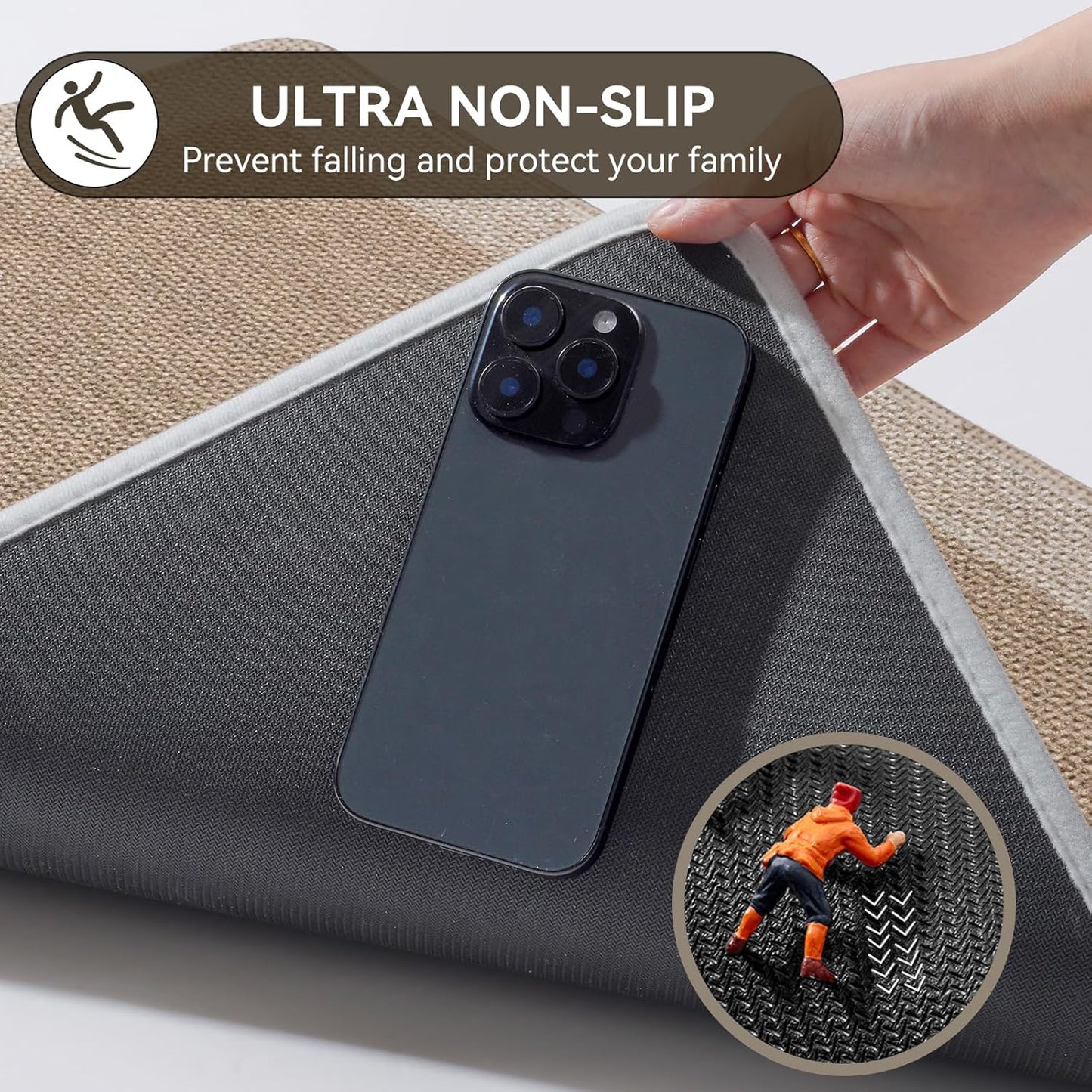 YDKGL Ultra Thin Bathroom Rugs Mat Quick Dry Absorbent Non Slip Bath Mat Bath Mats for Bathtub Mat Bathroom Carpet Fit Under Door Washable Floor Rubber Half Round Bath Rugs Grey 16x24