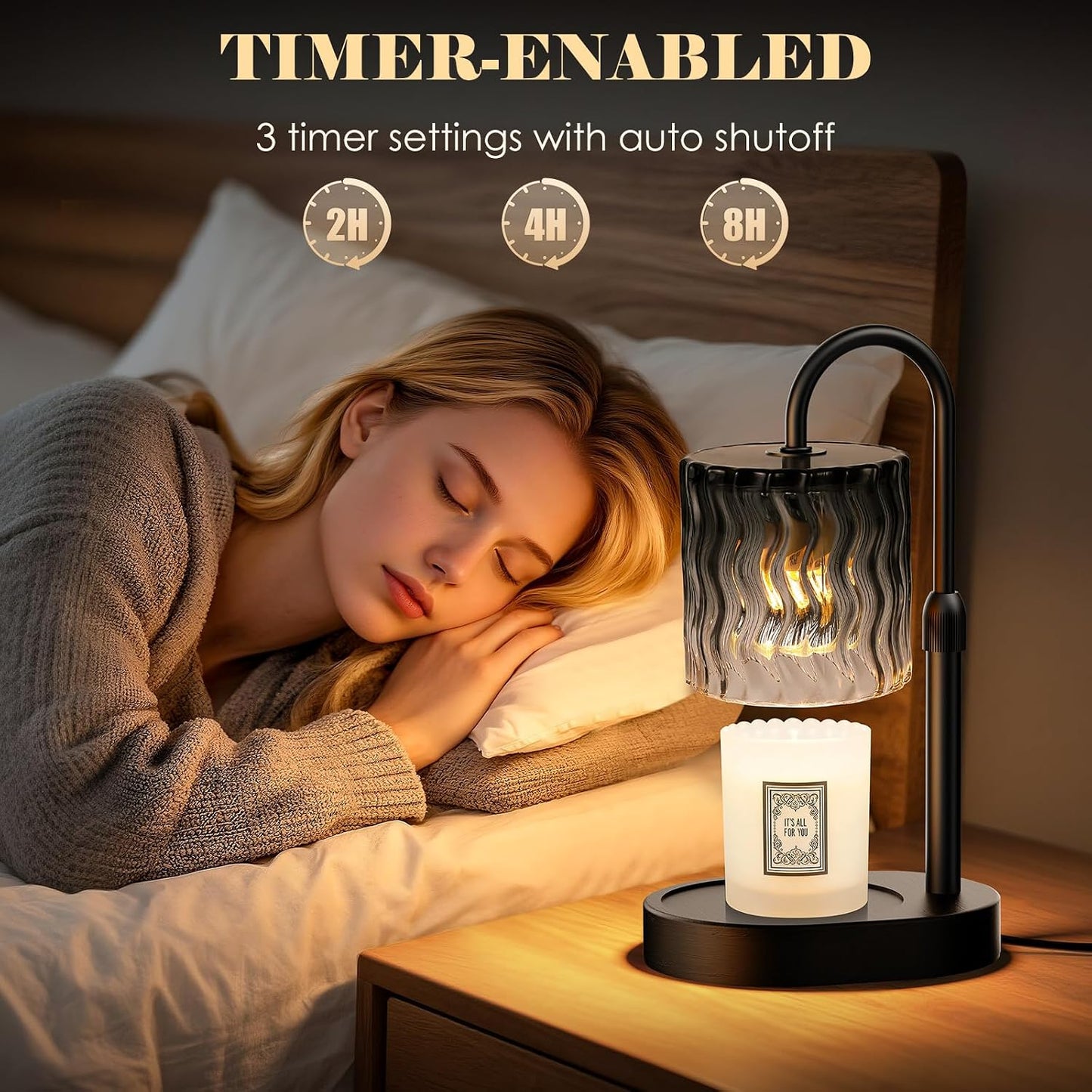 Candle Warmer Lamp with Timer, Birthday for Women Mom, House Warming Gifts Modern Farmhouse Home Decor, Dimmable Wax Melt Warmer for Jar Candles with 2 Bulbs (Amber)