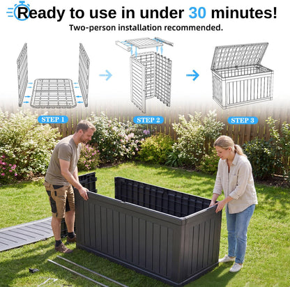 200 Gallon Deck Box, Resin Outdoor Waterproof Storage Box, Lockable Storage Box With Handle for Patio Furniture - Garden Tools - Swimming Pool Tools UV Resistant, Black