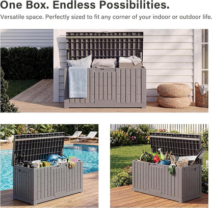 EAST OAK Outdoor Storage Box, 60 Gallon Deck Box Indoor and Outdoor Use, Waterproof Resin Storage Bin for Patio Cushions, Gardening Tools, Lockable, UV Resistant, Grey